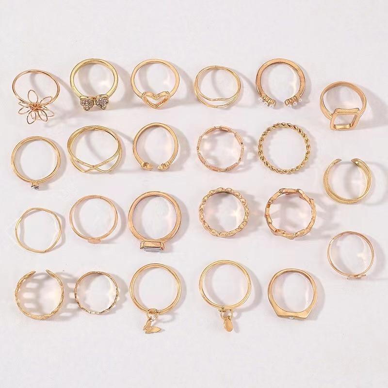 Vintage Hollow-out Ring Luxury Butterfly Flower Ring Star Simple Jewelry Accessories Ring Love Women Party Versatile 23 Pieces Set Ring