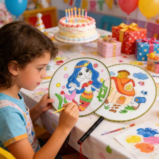 DIY Malířský Kulatý Vějíř s Dřevěnou Rukojetí Ručně vyráběný Dekorativní Vějíř Čínský Styl Nedokončený Ruční Vějíř Řemesla Dekorace