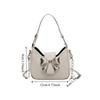 Mini Bow Buckle PU Bag Pu Leather Women's Shoulder Bag Cute Silver Bucket Bag  Storage Phone