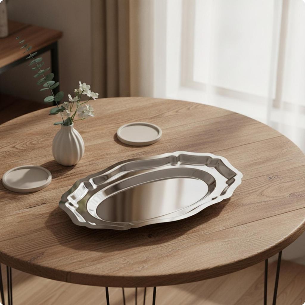 Oval Serving Tray Smooth Mirror Finish with Rim RustResistant Platter for Hosts,
