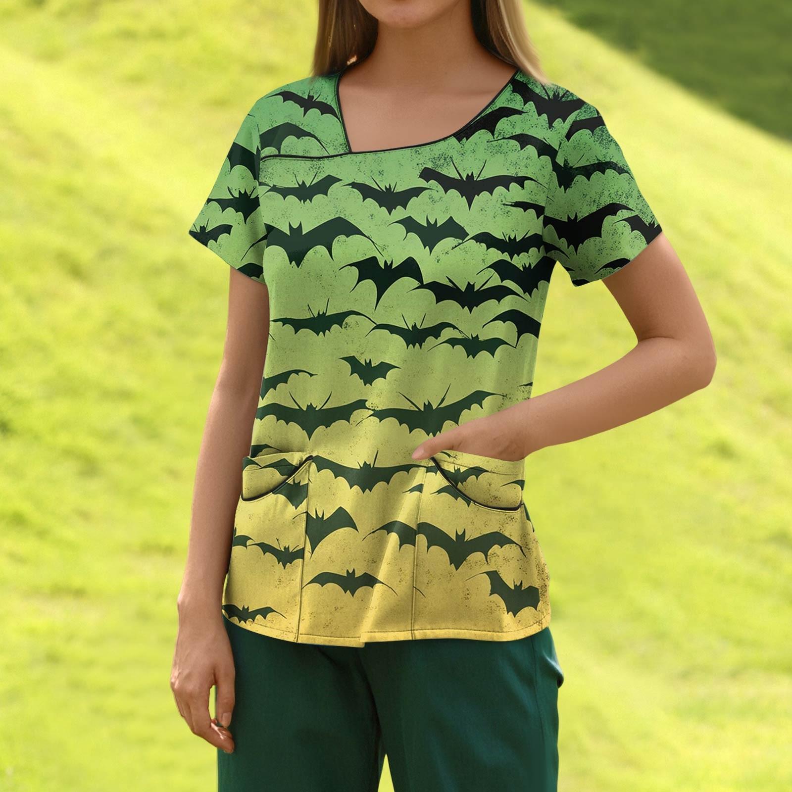 

Женская модная полосатая рабочая одежда с градиентным принтом и короткими рукавами с верхом с двойными карманами XL зелёный