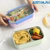 JUSTINLAU Portable Lunch Box Stainless Steel Bento Box Microwave Available Heating Student Staff Food Container with Fork Spoon