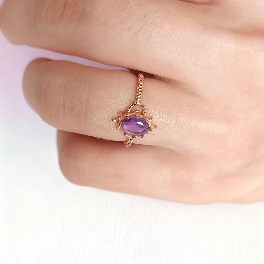 Feigong Court-Style Rose Gold Ring with Violet Zirconia - Women's Exquisite Niche Luxury Jewelry