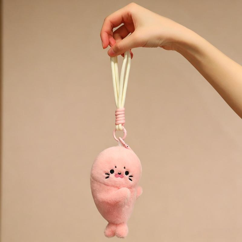 Magnetic Couple Seal Plush Keychain Fluffy Cute Ocean Animal Pendant for Handbag Accessories A