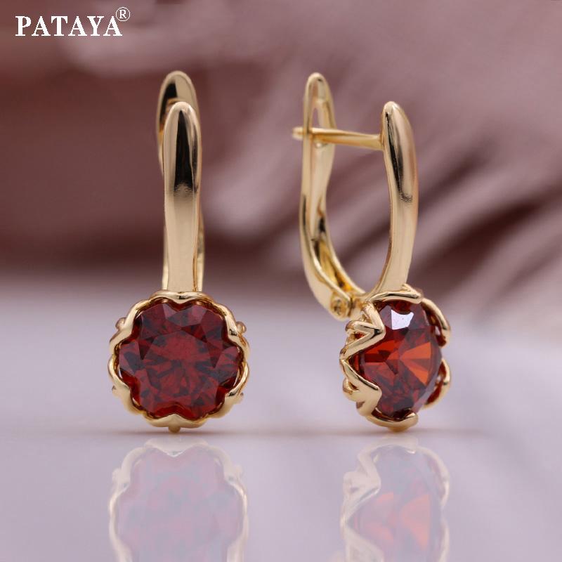 

PATAYA, простые длинные серьги с лепестками, круглые женские серьги с искусственным цирконом, розовое золото, свадебные серьги в корейском стиле, изысканные серьги красный/зелёный
