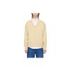 Solid Color Brand Logo Embroidered V-Neck Drop Shoulder Long Sleeve Sweater Men Sweater Yellow UKS228016721