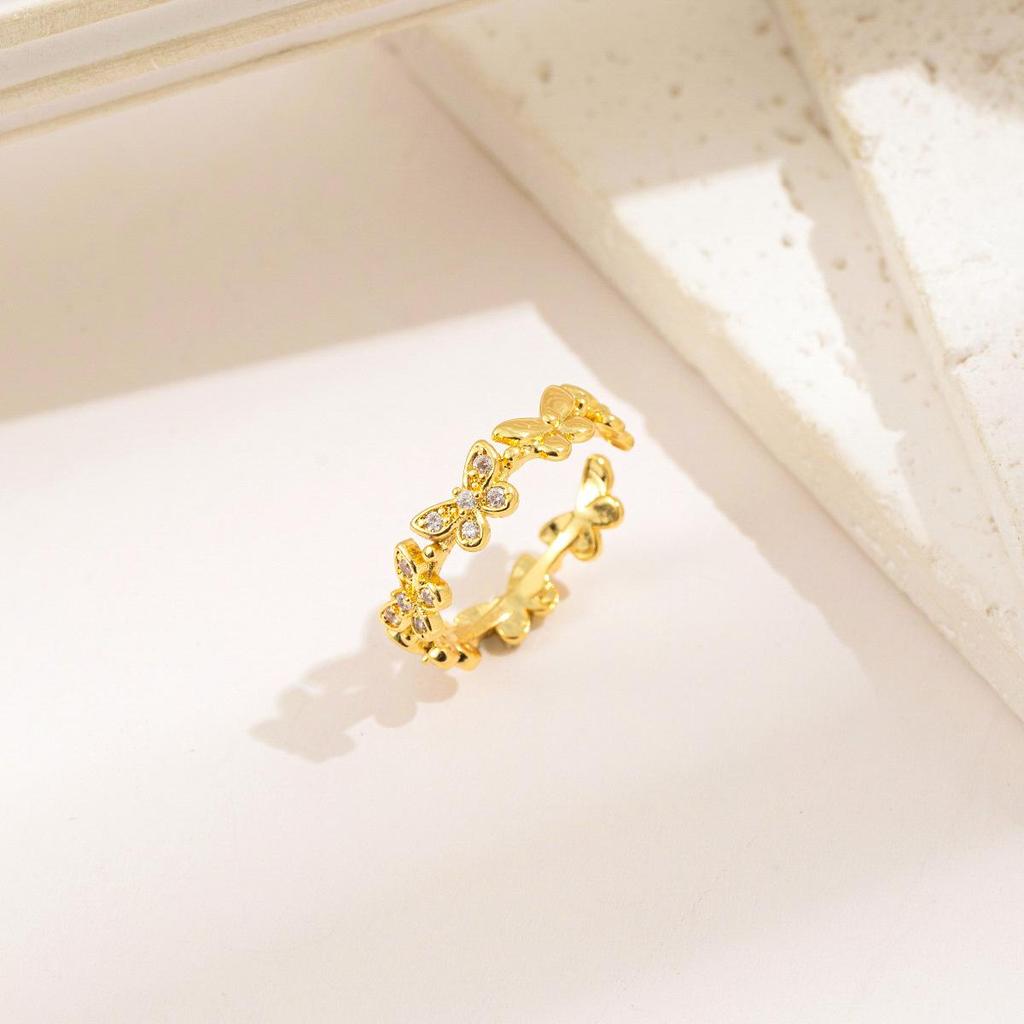 Micro-Inlaid Zircon Fashion Open Ring - Adjustable Luxury Index Finger Jewelry for Women