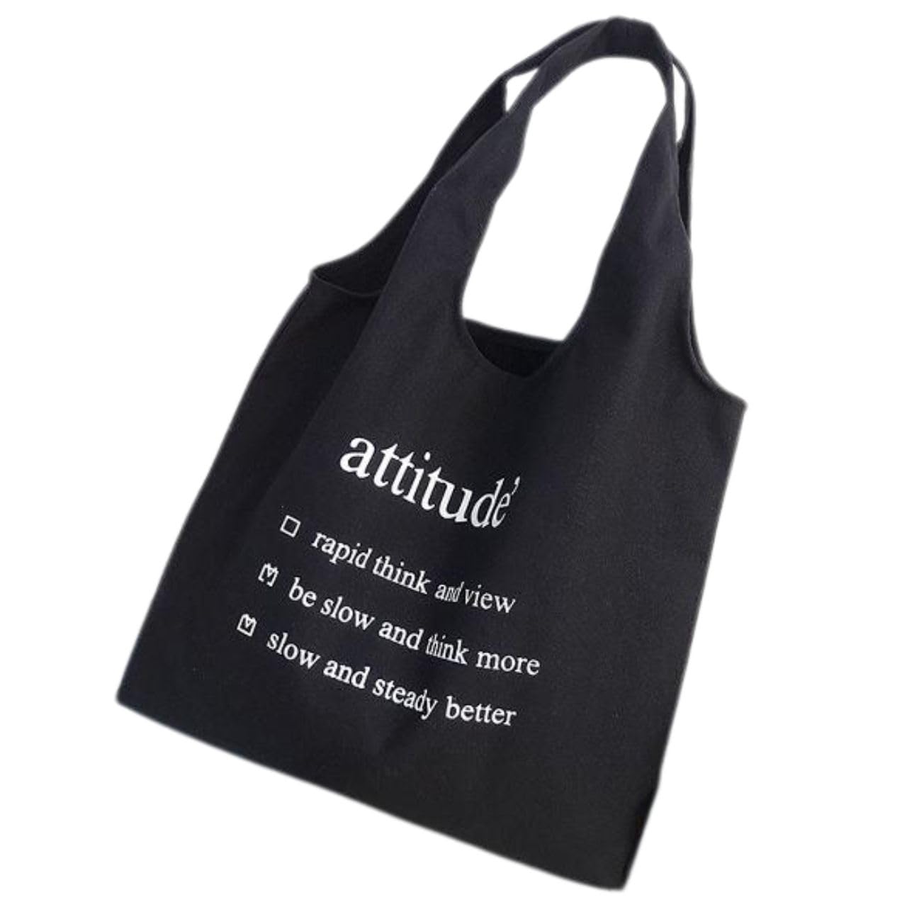 

SANAYU A4 Tote Bag, Stylish Canvas Eco Bag for Women and Men, Pockets, Large Capacity, Lightweight, Perfect for Commuting and School, Black, Cute,