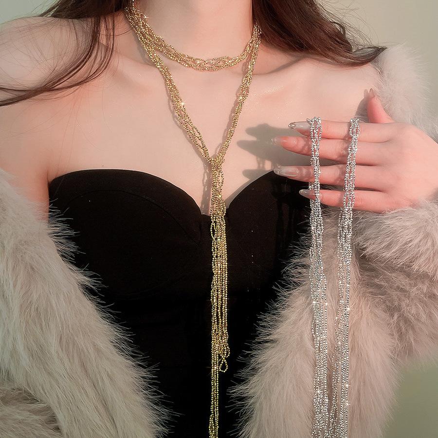 European & American Geometric Glass Beaded Tassel Necklace – Stylish High-End Sweater Chain