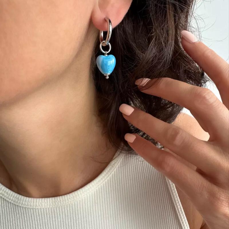 Stylish Elegant Colorful Geometric Heart Circle Pendant Earrings  Minimalist Earring Hoop Women Jewelry Accessory