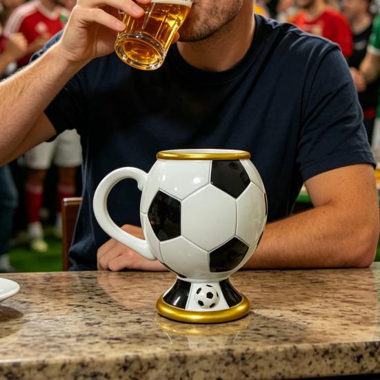 Soccer Ball Mug, Resin Coffee Beer Cup for Football Fans, Large Capacity Heat Resistant Fan Collectible Mug, Party Gift