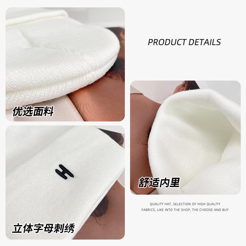 New letter embroidered wool hat for women, outdoor small H standard autumn and winter pullover hat, thermal ear protection, knitted hat for men