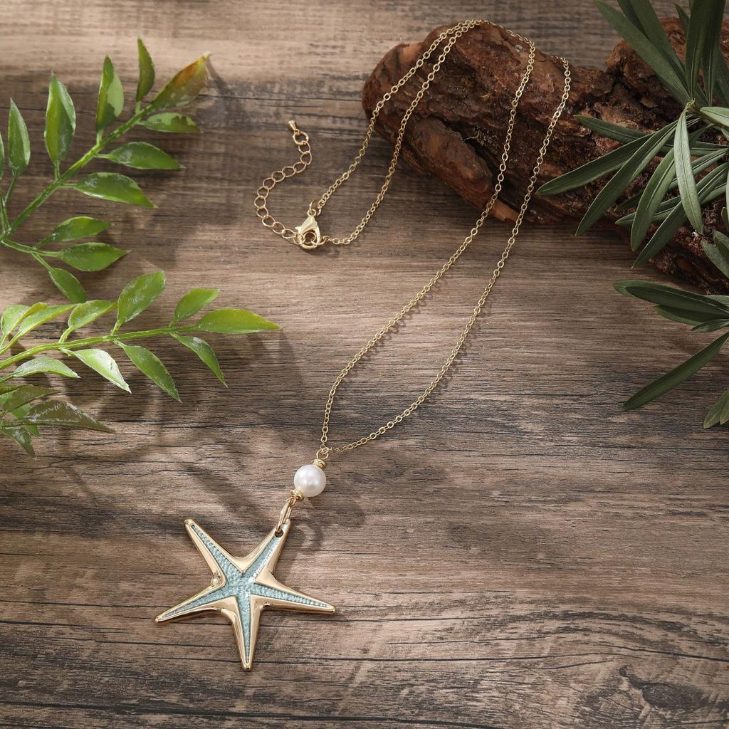 Enamel geometric starfish necklace, women's simple high-end irregular flower necklace