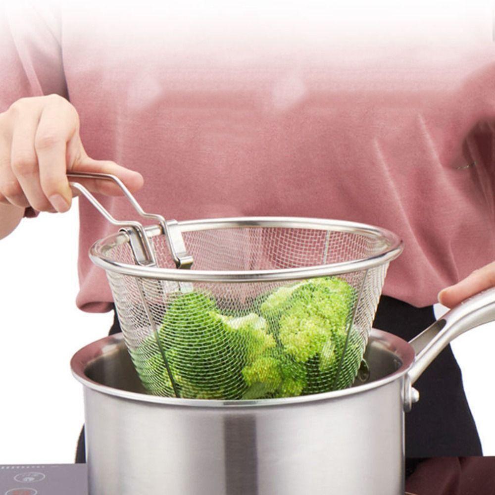 French Fries Home Kitchen with Handle Stainless Steel Foldable Frying Basket Food Colander Filter Cooking Tools