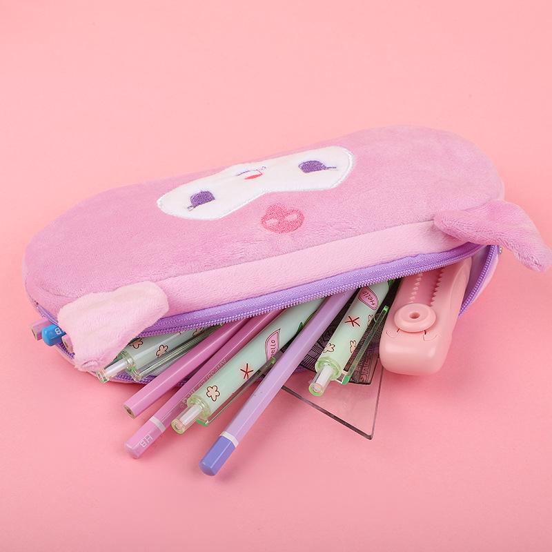Korean-Style Cartoon Plush Pencil Case: Women's Handbag, Cute Embroidery, Large Capacity Stationery Box