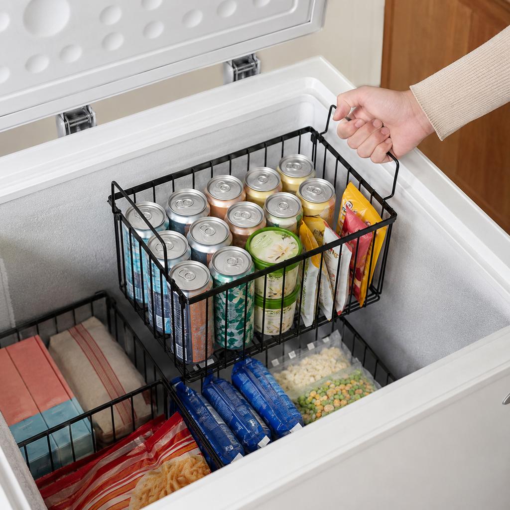 Freezer Storage Basket with Handles for Kitchen Freezer Organization, Wire for Food