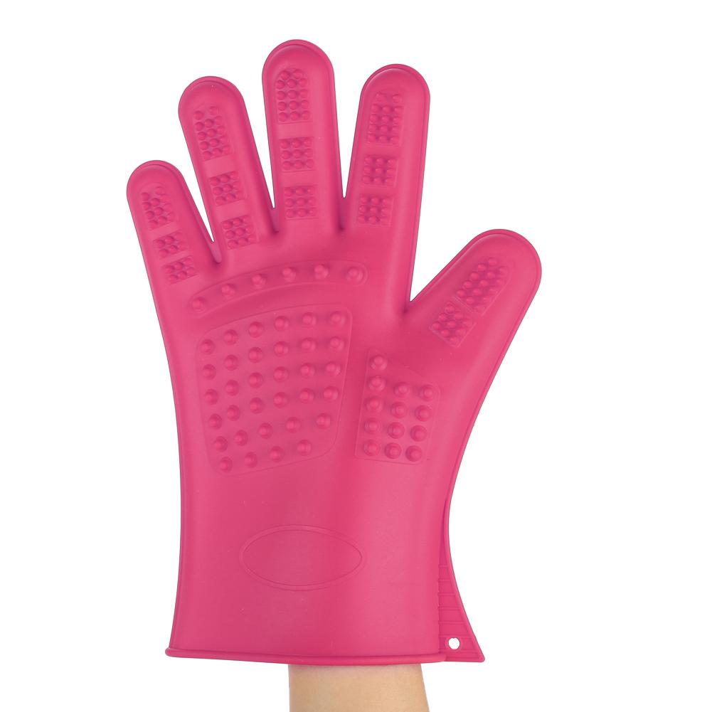 Silicone Waterproof Pet Bathing Brush Grooming Massage Gloves Dog Hair Comb Rose Red