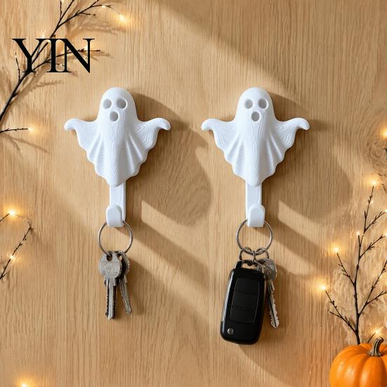 Minimalist White Hook 2Pcs 3D Printed Halloween Ghost Wall Hook, Decorative Hanger for Space Saving Organizer Hats Towels Keys, Creative Storage