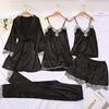 Lace-Trimmed Five-Piece Women's Pajama Set with Loose Comfortable Fit - Includes Camisole and Robe.