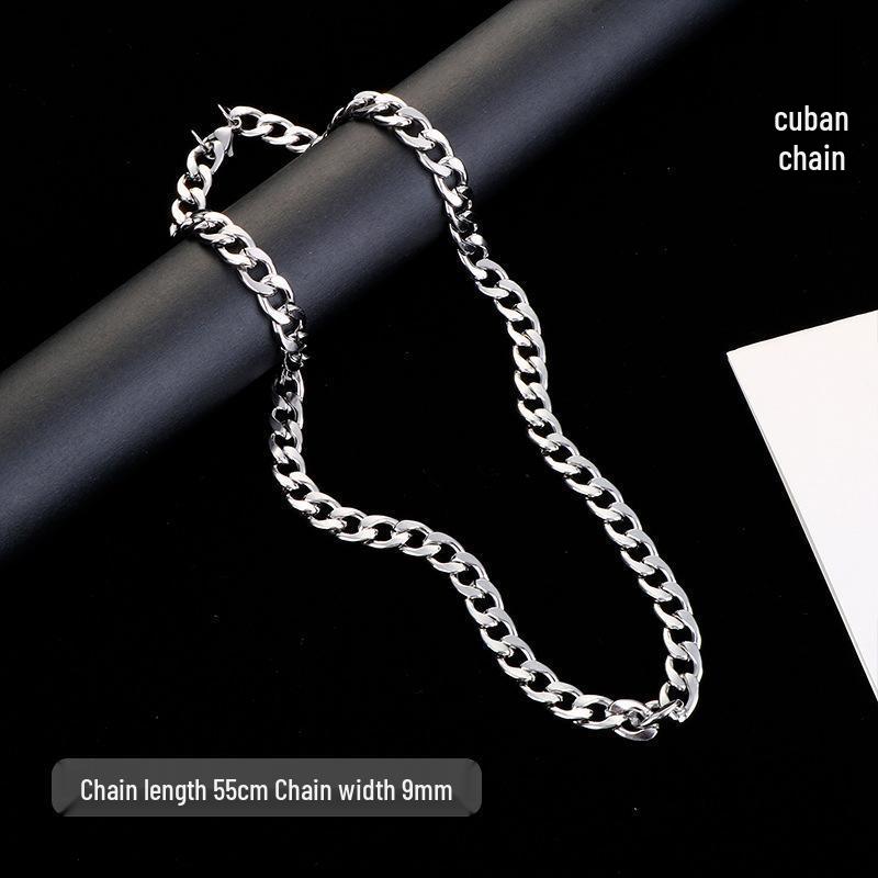 Men's Fashionable Titanium Steel Cuban Chain Necklace - Non-Fading Hip-Hop Style, All-Match Cold Design.