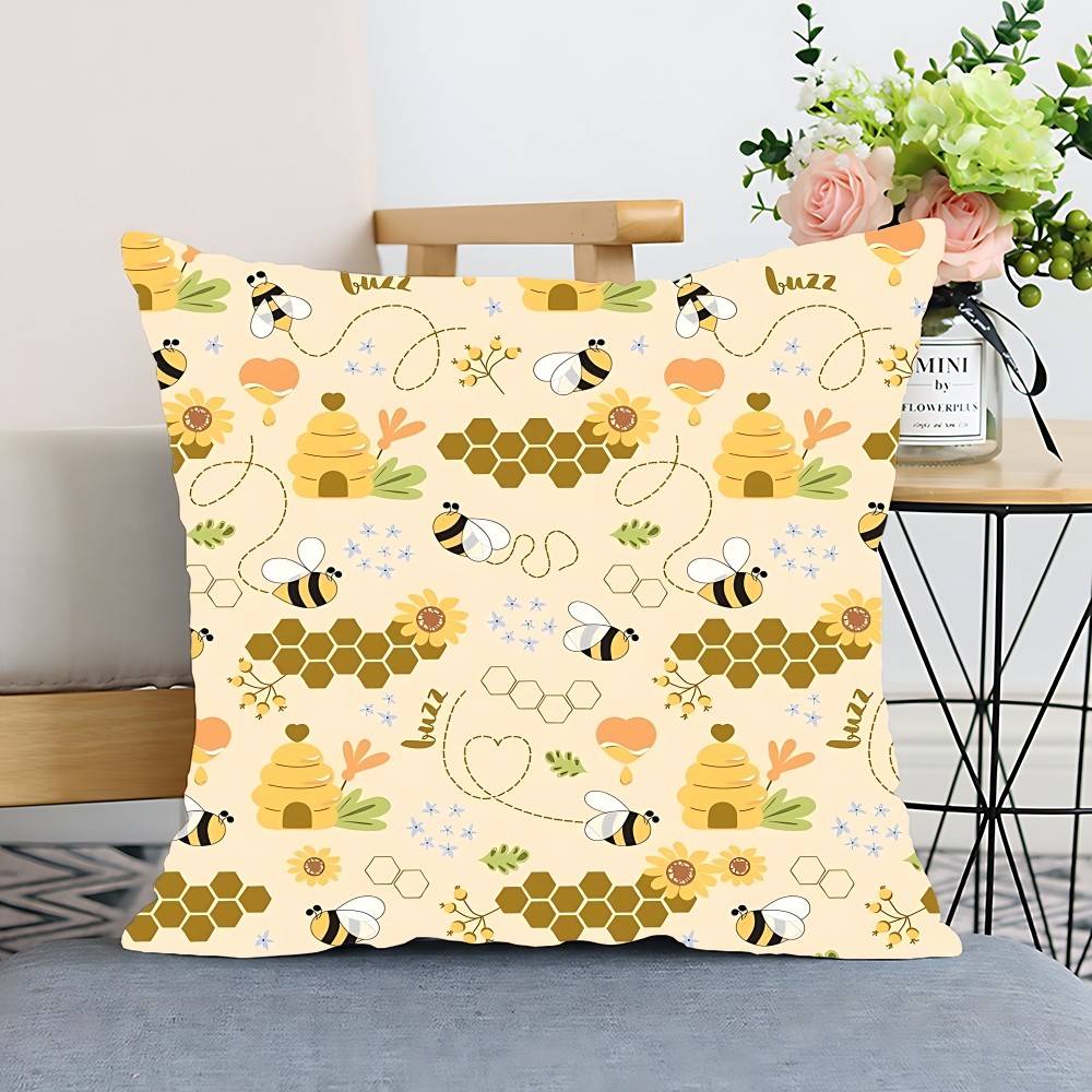 Bee & Letter Graphic Pillow Case Cushion Cover Polyester Pillowcase Decorative Sofa Cushion Pillowcase Home Decor