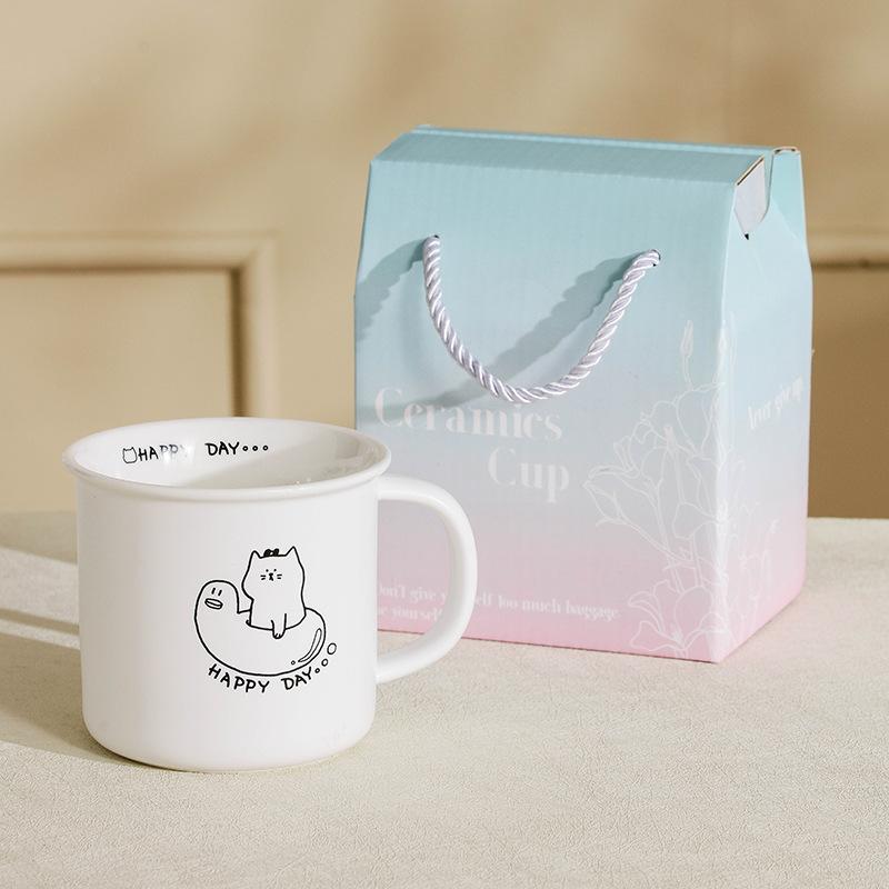 Tasse Chat Ligne Souvenir Tasse en Céramique Noir Mat et Blanc Tasse Simple pour le Petit Déjeuner Tasse Couple pour le Bureau Mignonne 400ml