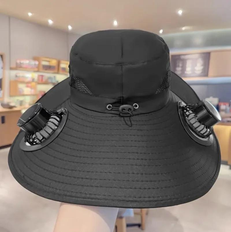 

Large Size Quick Dry Bucket Hat with Solar Powered Fan USB Charging Sun Hat for Men Outdoor Hiking Camping Fishing Cooling Wear 1PC