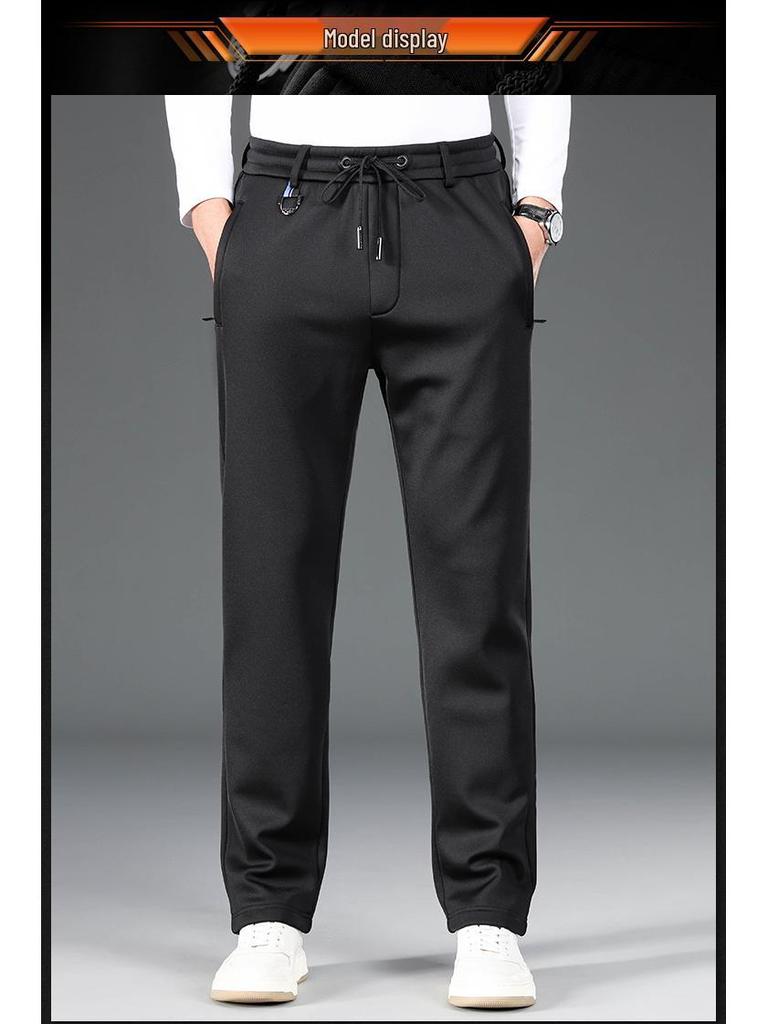 Men's Winter Casual Fleece-Lined Elastic Waist Straight Leg Sweatpants