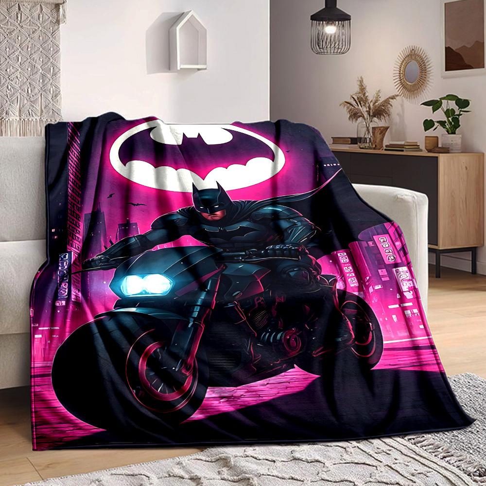 1pc Batman Motorcycle Flannel Throw Blanket - HD Printed Lightweight Soft Warm All-Season Blanket for Sofa, Bed, Travel, Camping 117