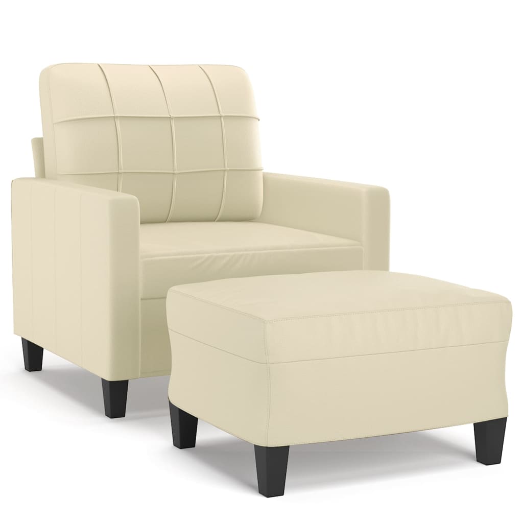Armchair with Footstool Cream 60 Cm Faux Leather