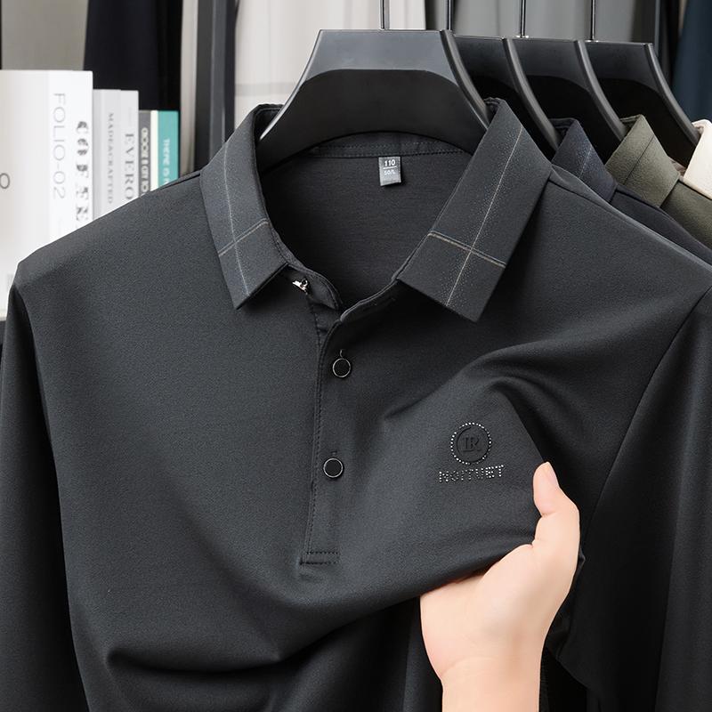 Cotton Wool Thin Men'S Long Sleeved Polo Shirt With Striped Collar Dad'S T-Shirt Men'S Base