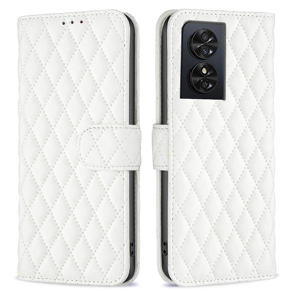 

BINFEN COLOR BF Style-14 For TCL 50 SE Wallet Case Rhombus Grid PU Leather Phone Cover White
