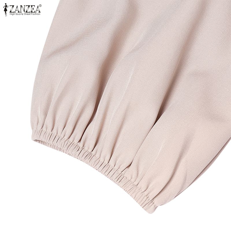 ZANZEA Abito casual da donna a maniche lunghe con scollo tondo tinta unita