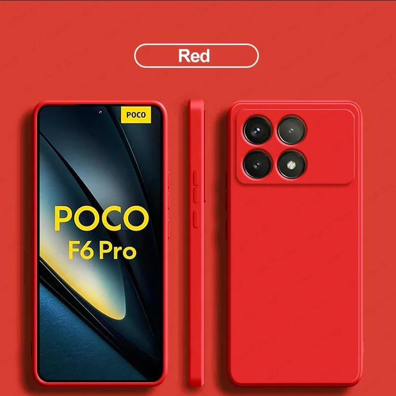 

Чехол Poco F6 Pro Роскошный оригинальный жидкий силиконовый мягкий чехол TPU для Xiaomi F6Pro Чехлы для телефонов PocoF6 Pro For Poco F6 красный