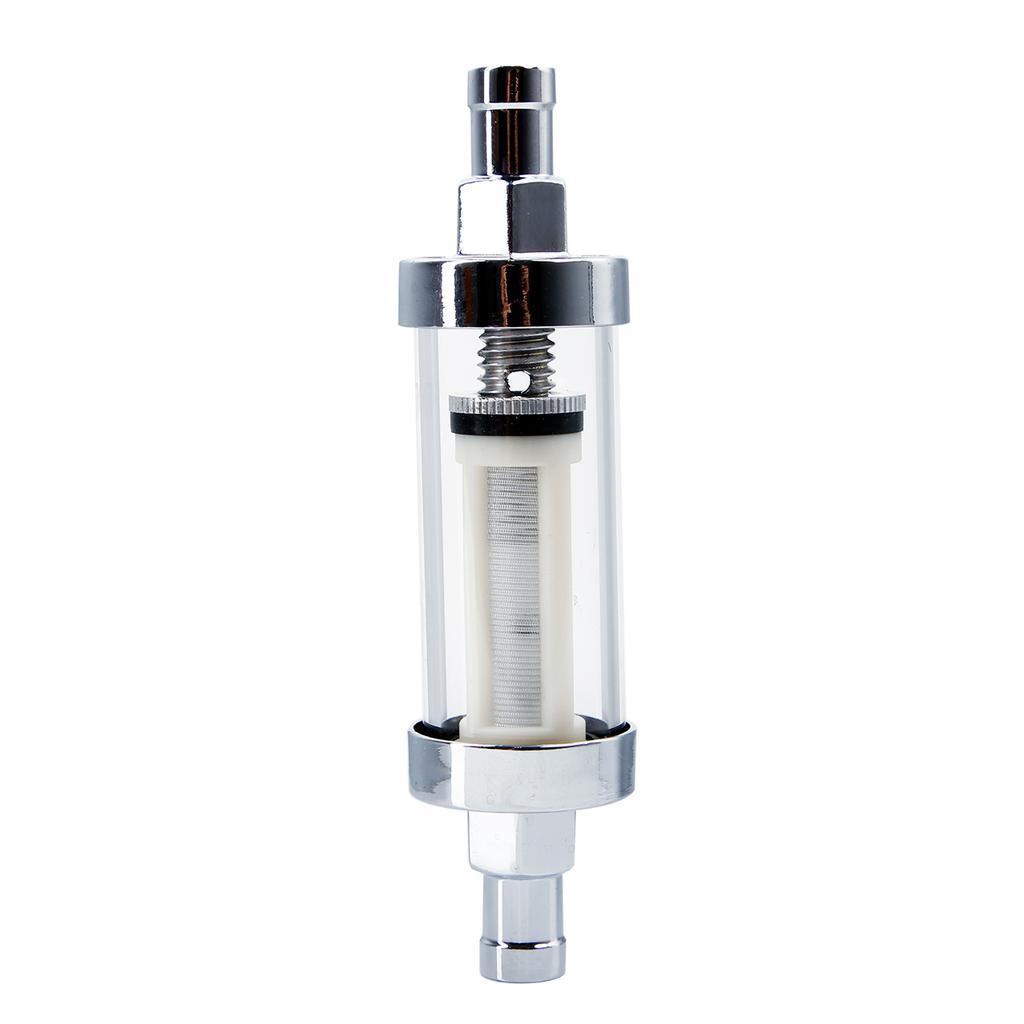 10mm 3/8'' Universal Chrome Glass Fuel Filter Car Petrol Diesel Inline Reusable