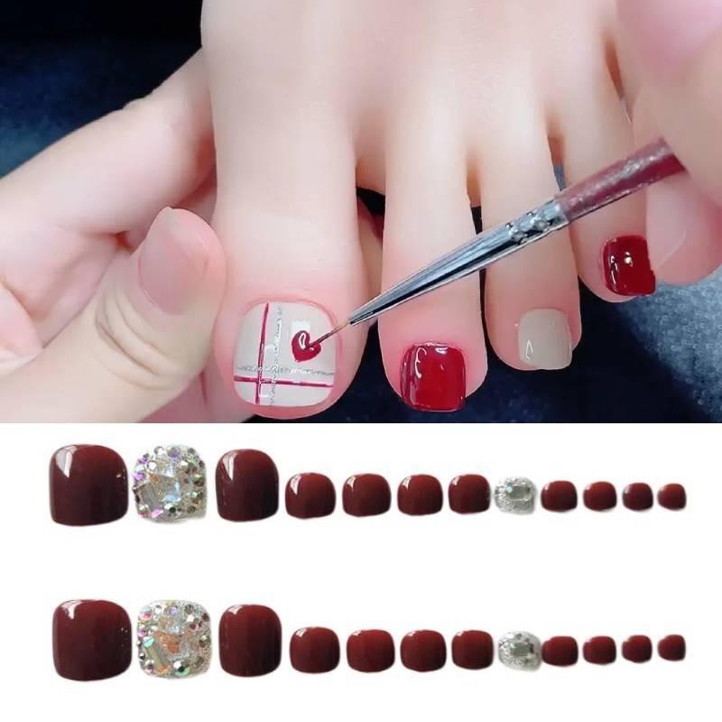 J-12 Cherry Diamond Removable Wearable Toe Nail Art Stickers Handmade Gel Toe Nail Tips For Women