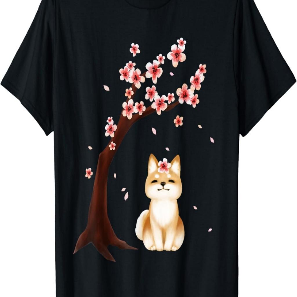 Shiba Inu Dog Cherry Blossom Sakura Flower T-Shirt(1)