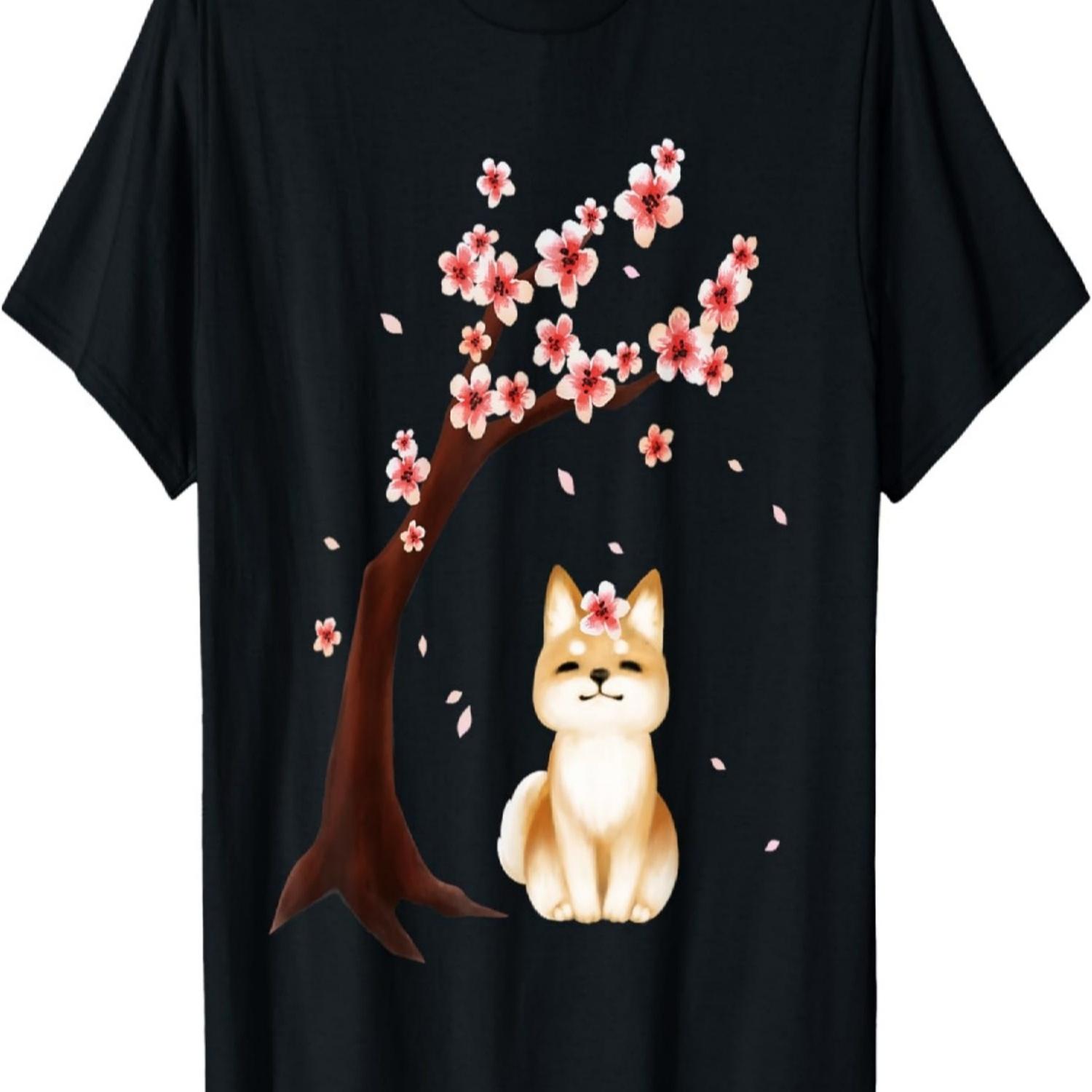 Shiba Inu Dog  Cherry Blossom Sakura Flower T-Shirt(1) S