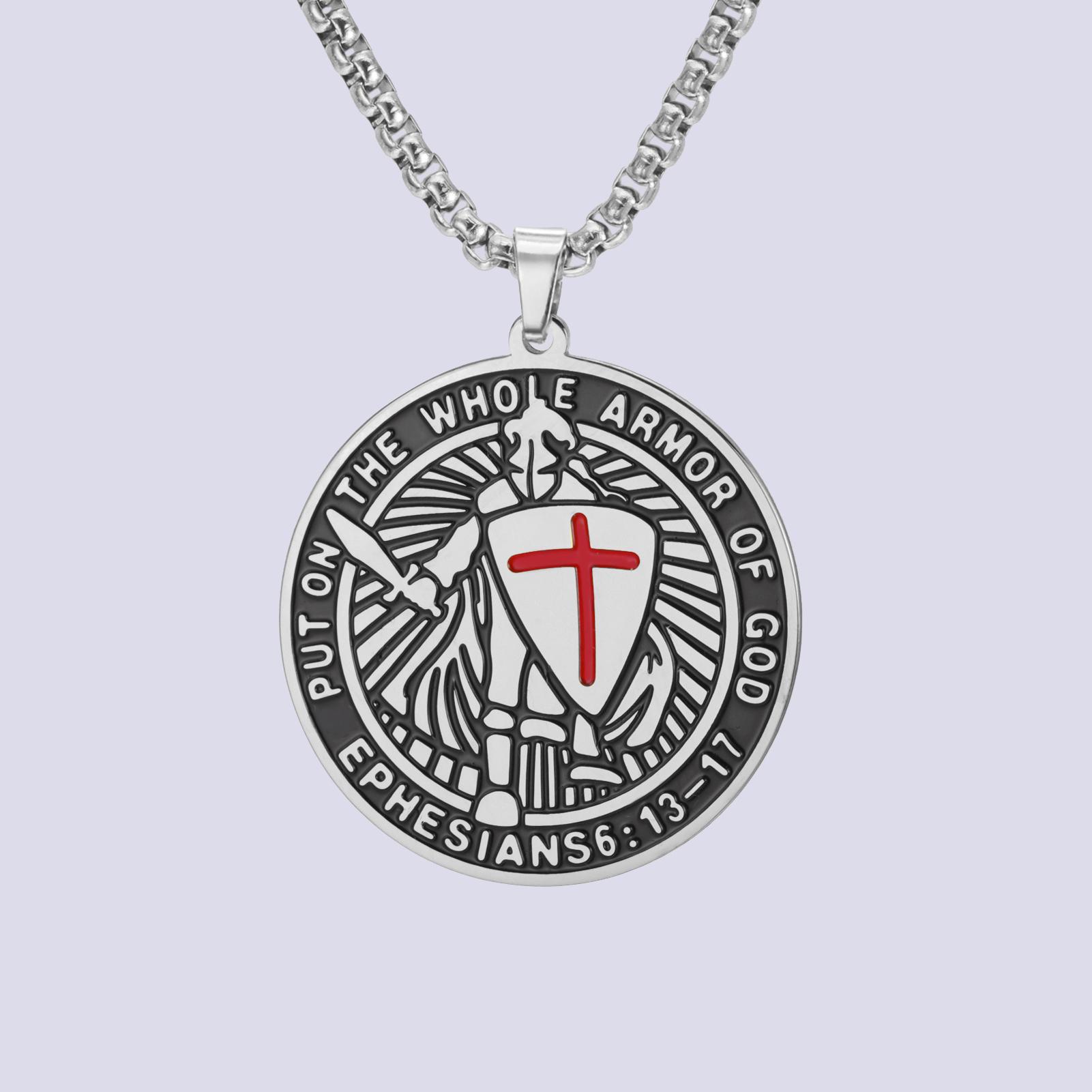 Dawapara Knights Templar Necklace Shield of Faith Armor of God Pendant Valor Courage Protection Talisman Stainless Steel Jewelry
