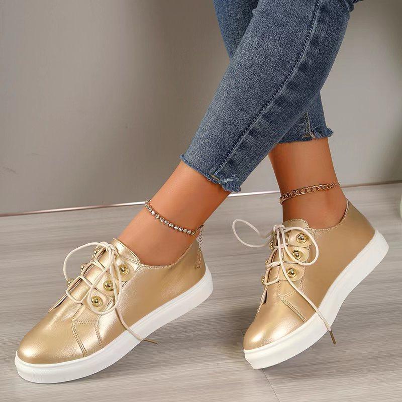 Summer White Women Shoes Fashion Round Toe Platform Shoes Plus Size Casual Sneakers Lace Up Flats Women Slip On Tennis Shoes