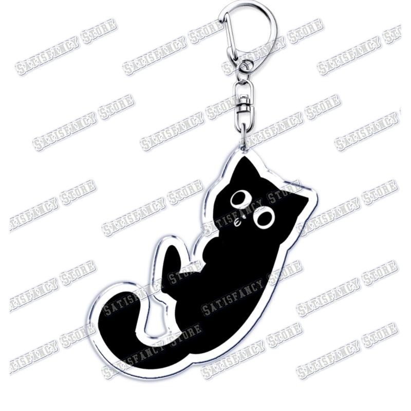 Cute Kawaii Little Black Cat Acrylic Keychains Funny Pet Kitty Keyring for Accessories Bag Pendant Key Chain Jewelry Fans Gifts