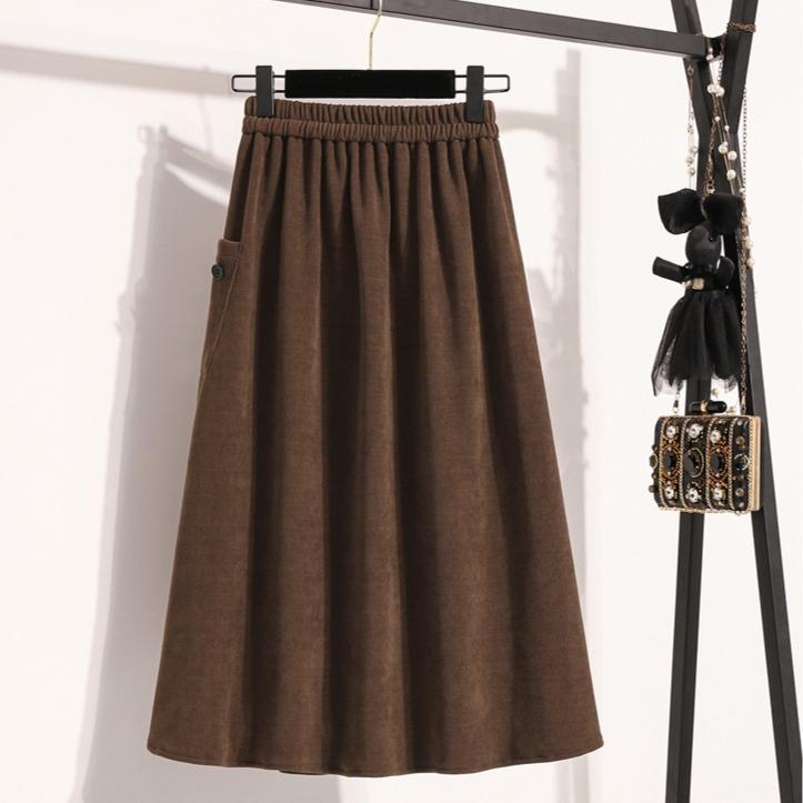 Dimanaf 2025 Autumn Plus Size Long Women Skirts Elastic Waist Oversize Elegant High Waist Skirts A-Line