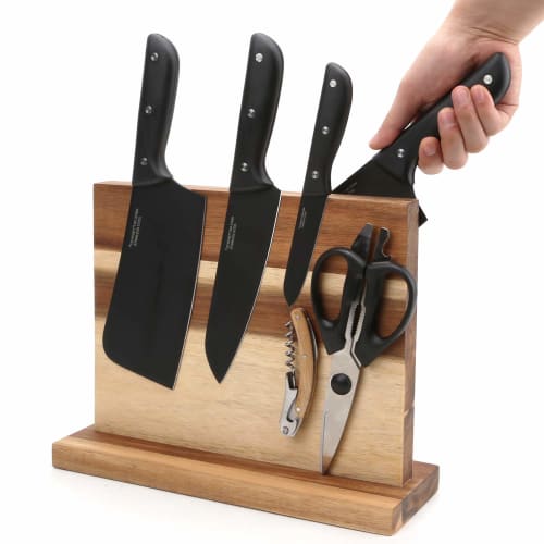 Magnetic Knife Block Holder, Strong Magnetic Wooden Knife Holder, Magnetic Knife Holder, Metal Rack, Storage Rack, Wooden Knife Holder, Knife Rack, Re