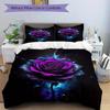 3pcs Purple Rose, Water Splash Bedding Set Soft Polyester Down Comforter Cover and Pillowcases,Home Decoration All Seasons(No Insert) S0819103