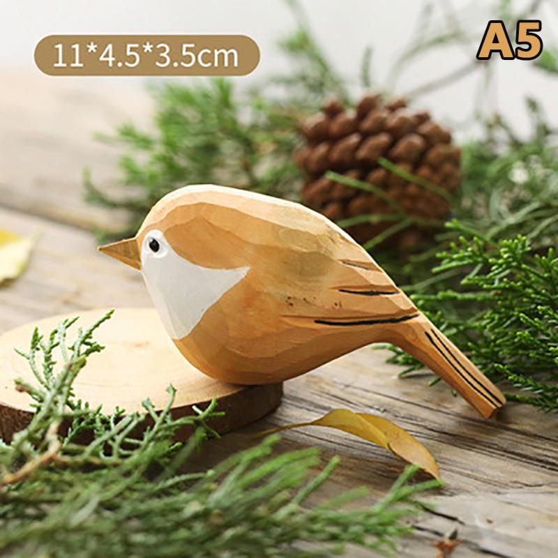 Cute Wood Carving Bird Handmade Mini Small Bird Ornament Carving Nordic-Style Wooden Bird Figurine Children'S Toys