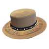 Spring and summer women's new outdoor sun hat big brim pearl flat top straw hat beach vacation sun protection straw hat