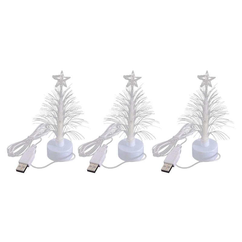Mini LED Christmas Tree Lamp Colorful Fiber Optic Slow Flash Night Light Color Changing Fiber Optical Light USB Connection Lamp