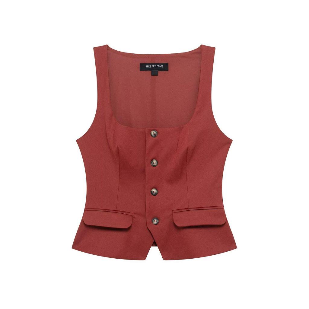 TAOP&ZA Spring/Summer Women's Double-Breasted Square Neck Slim Sleeveless Vest Top