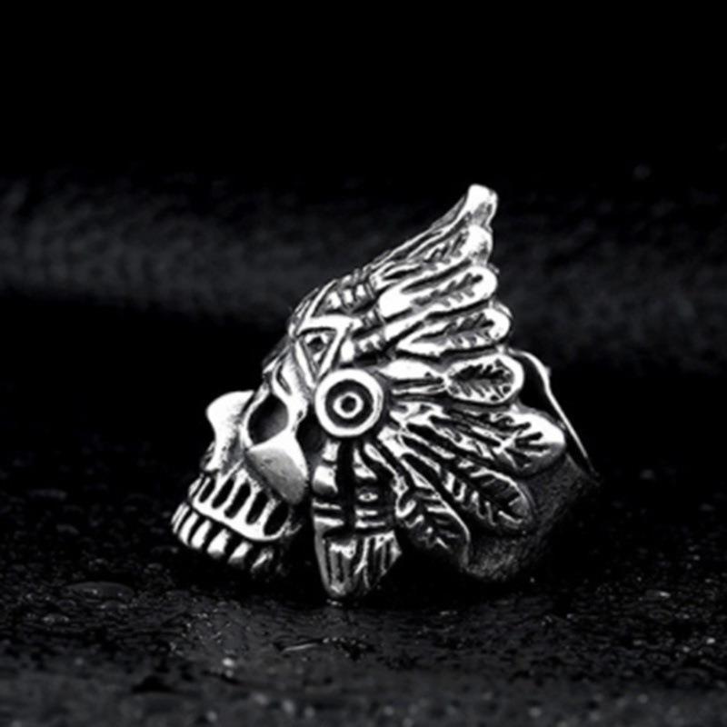 New Indian Punk Crow Trendy Man Portrait Skull Ring