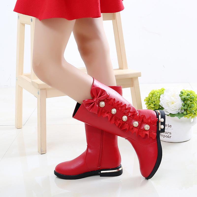 Girls Boots Autumn and Winter New Korean Version Children's High Boots Plus Velvet Little Girl Princess Long Boots